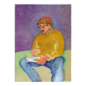 Artist Self Portrait in Orange Sweater, Fauvist Style, 14x10 by Don Klopfer