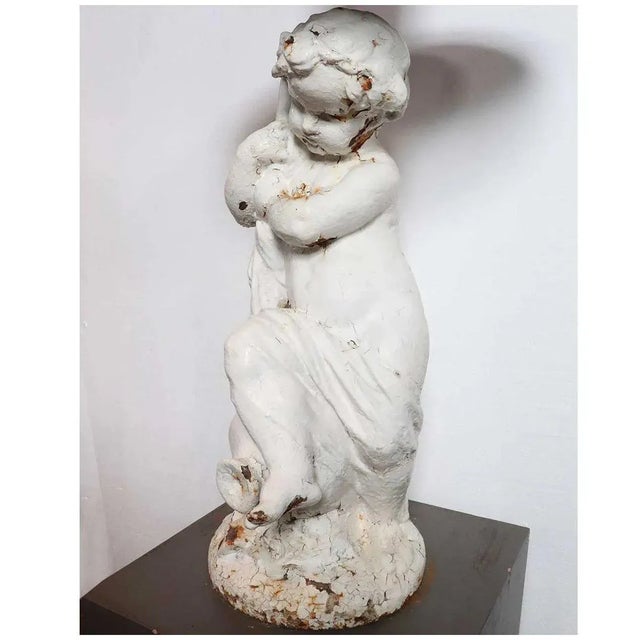 Late 19th Century Mathurin Moreau Val D'osne Painted Cast Iron Fountain Statue, Enfant a La Rame For Sale - Image 5 of 12