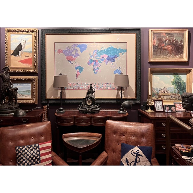 Large Custom-Framed Rand McNally Millennium World Map, 1994 – Linen Mat, Ebonized Frame, Educational Statement Wall Art For Sale - Image 14 of 15