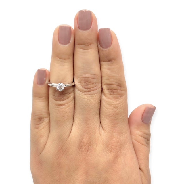White Tiffany & Co. Platinum .57 Ct F Vs2 Diamond Solitaire Engagement Ring W/Papers, Size 7 For Sale - Image 8 of 12