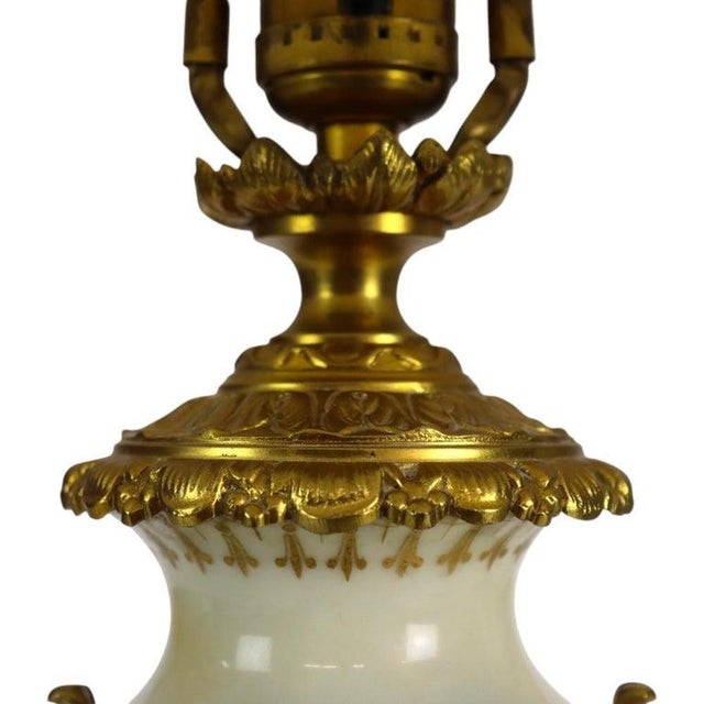 Brass French Sevres Scenic Painted & Artist Signed Porcelain Lamp, Lion Head Handles For Sale - Image 8 of 14