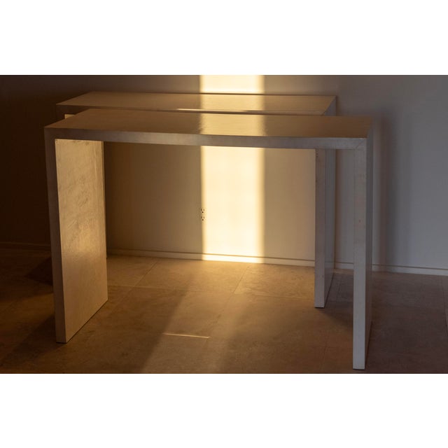 1980s Pair of Parchment Covered Console Tables (In the Manner of Jean-Michel Frank) For Sale - Image 12 of 14