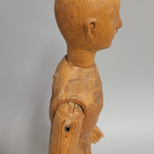 19th C Antique Hand-Carved Wooden Artist’s Lay Figure, Articulated Mannequin For Sale - Image 12 of 14