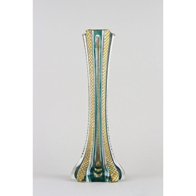 20th Century Murano Glass Vase with Green and Gilt Accents, Italy, 1930s For Sale - Image 6 of 18