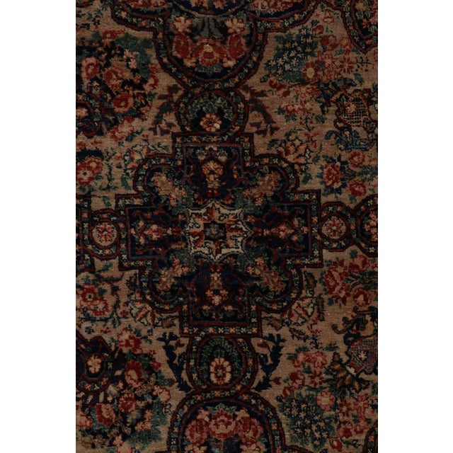 Late 18th Century Hand-Knotted Antique Bidjar Rug in Beige Brown and Blue Floral Pattern For Sale - Image 5 of 9