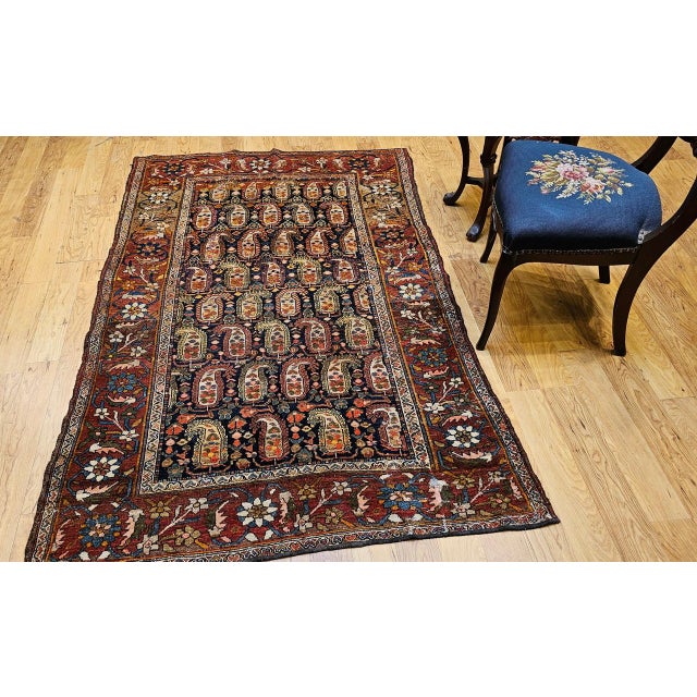 Persian Antique Persian Kurdish Rug, Hand-Knotted Wool, All-Over Paisley Pattern, Navy & Brick-Red, 4x7 For Sale - Image 3 of 14