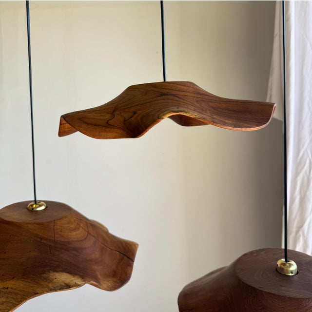 Flat Corrugated Leaf Pendant Light in Teak For Sale - Image 12 of 18