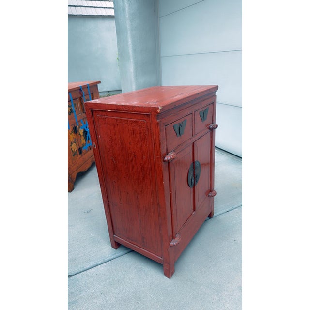 Qing Dynasty 19th Century Chinese Red Lacquer Cabinet With Drawers and Doors For Sale - Image 11 of 12