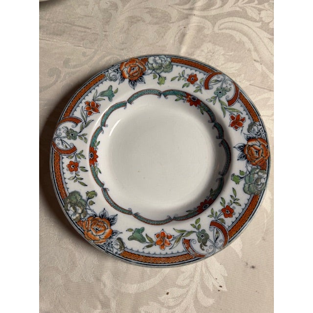 White Antique Rimmed Soup Bowls, Transferware. Anthony Shaw? "Java" Set of 8 For Sale - Image 8 of 11