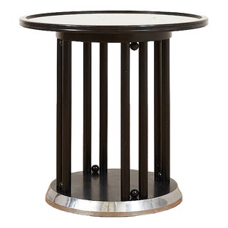Fledermaus Side Table in Black Lacquered Wood with Metal Edge and Leather Glass Top by Josef Hoffmann for Wittmann, 1990s For Sale