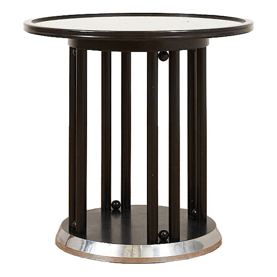Fledermaus Side Table in Black Lacquered Wood with Metal Edge and Leather Glass Top by Josef Hoffmann for Wittmann, 1990s For Sale
