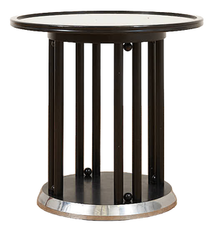 Fledermaus Side Table in Black Lacquered Wood with Metal Edge and Leather Glass Top by Josef Hoffmann for Wittmann, 1990s