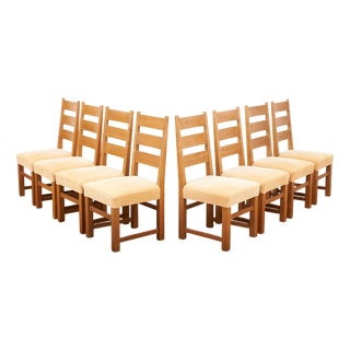 Chairs in Oak in Yellow Corduroy Fabric by Anliker Langenthal, 1960s, Set of 8 For Sale