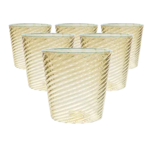 Celerie Kemble Glassware for Chairish Twisty Cups in Olive with Opal Blue Rim, Set of 6
