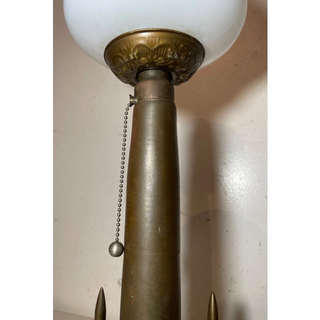 Large Vintage Handmade Military Trench Art Bullet Shell Brass Wood Table Lamp For Sale - Image 4 of 12