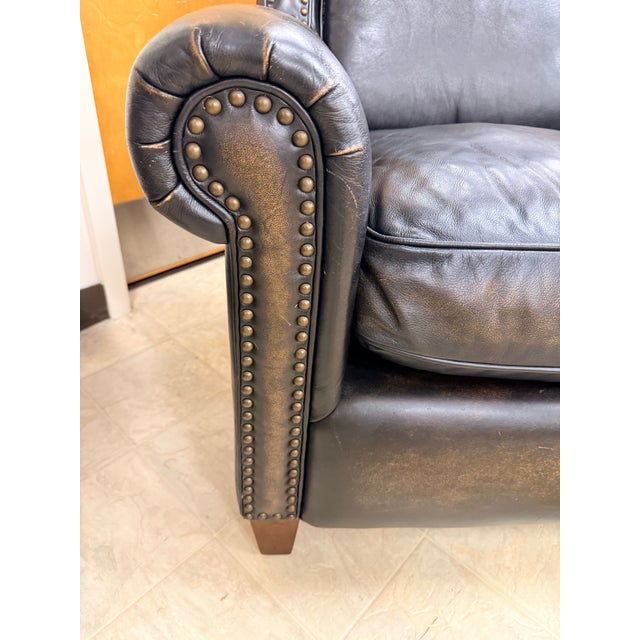 Early 21st Century Brown 2 Pc Leather Club Chair and Ottoman Thomasville For Sale - Image 5 of 7