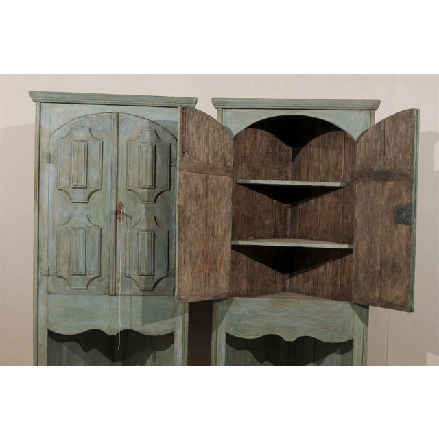 Wood 19th Century Painted Wood Corner Cabinets - a Pair For Sale - Image 7 of 10