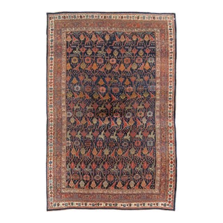 Antique Bijar Carpet Oriental Carpet, Handmade, Navy, Red, Light Blue and Green For Sale