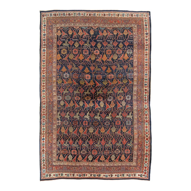 Antique Bijar Carpet Oriental Carpet, Handmade, Navy, Red, Light Blue and Green For Sale