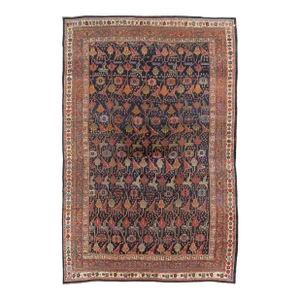 Antique Bijar Carpet Oriental Carpet, Handmade, Navy, Red, Light Blue and Green