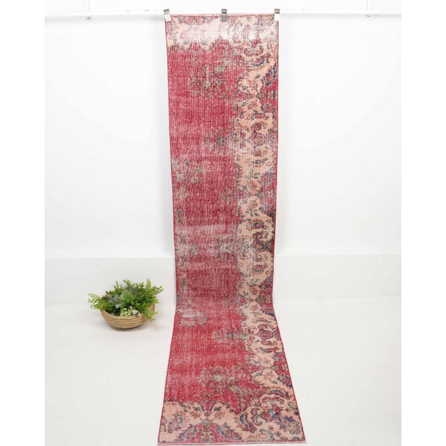 1970s Vintage Turkish Handmade Wool Cotton Red Runner Rug For Sale - Image 10 of 11