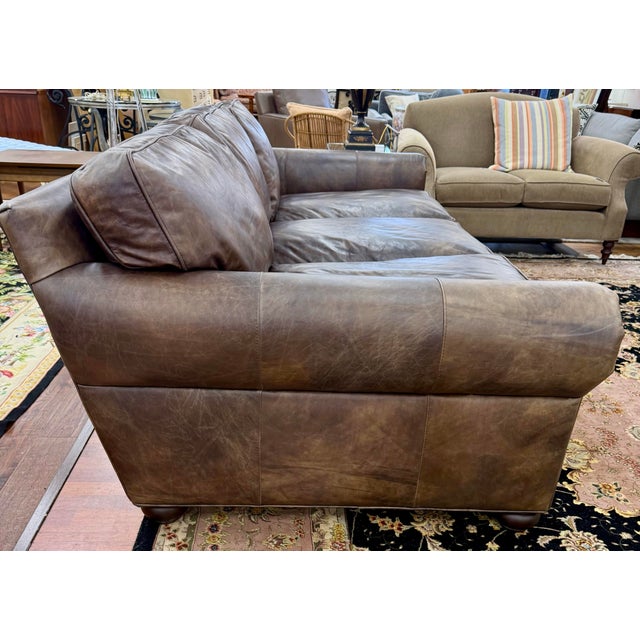 Brown Restoration Hardware Lancaster Classic Brown Leather Luxe Depth Sofa For Sale - Image 8 of 8