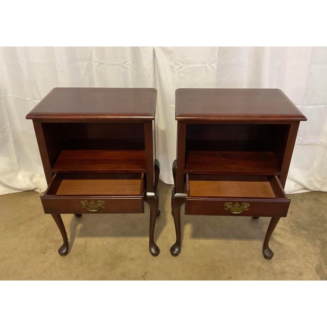 Wood Pair of 1940’s Solid Mahogany Queen Anne Night Stands For Sale - Image 7 of 11