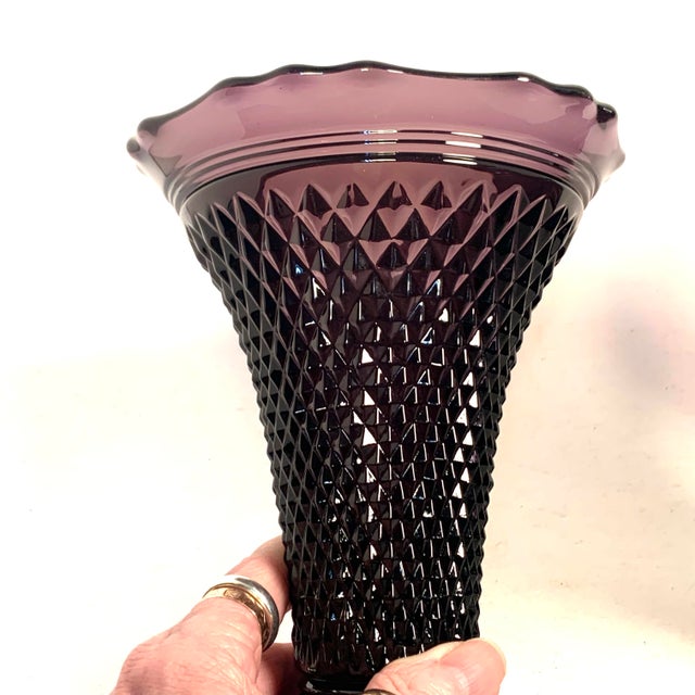 Early 20th Century Circa 1915–1925 Cambridge Amethyst Diamond Point Trumpet Vases Pair For Sale - Image 5 of 10