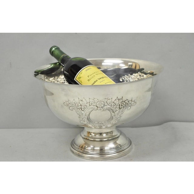 Vintage Leonard Victorian Floral Repousse Silver Plated Punch Bowl Champagne Chiller Ice Bucket. Circa Mid 20th Century....