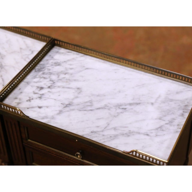 Pair of Vintage French Louis XVI Marble Top Mahogany Two-Drawer Nightstands For Sale - Image 9 of 14