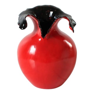 Vintage Red & Black Artisan Made Vase or Vessel For Sale