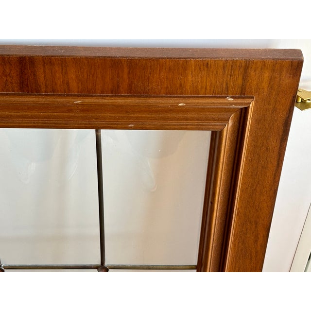 Vintage 70s Pair of Walnut and Convex Leaded Clear Glass Cabinet Doors For Sale - Image 16 of 18