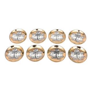 Vintage PIero Fornasetti Gilded Porcelain Chariot Coasters Barware Italy 1950's For Sale