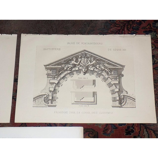 Antique 19th C. Imperial Folio Palais De Fontainebleau Architectural Detail Engravings - Set of 5 For Sale - Image 4 of 8