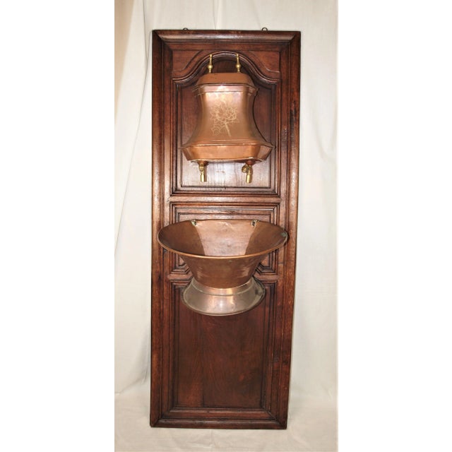 Antique French Hammered Copper & Lavabo Wall Hanging Fountain & Basin Mounted on Door For Sale - Image 9 of 11