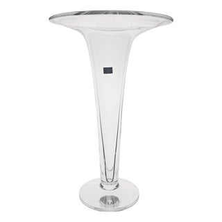 Studio Nova 1996 Italian Crystal Trumpet Pedestal Vase – Modernist Clear Glass For Sale