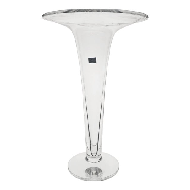 Studio Nova 1996 Italian Crystal Trumpet Pedestal Vase – Modernist Clear Glass For Sale
