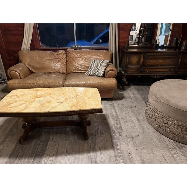 Vintage Italian Provincial Yellow Onyx Top Coffee Table With Carved Wood Base For Sale - Image 6 of 8