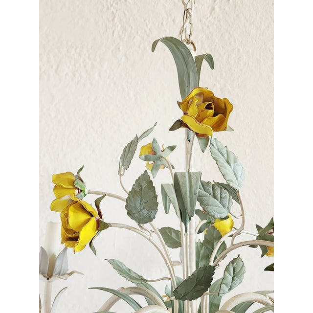1950s Vintage Italian Tole Painted Floral Chandelier For Sale - Image 5 of 12