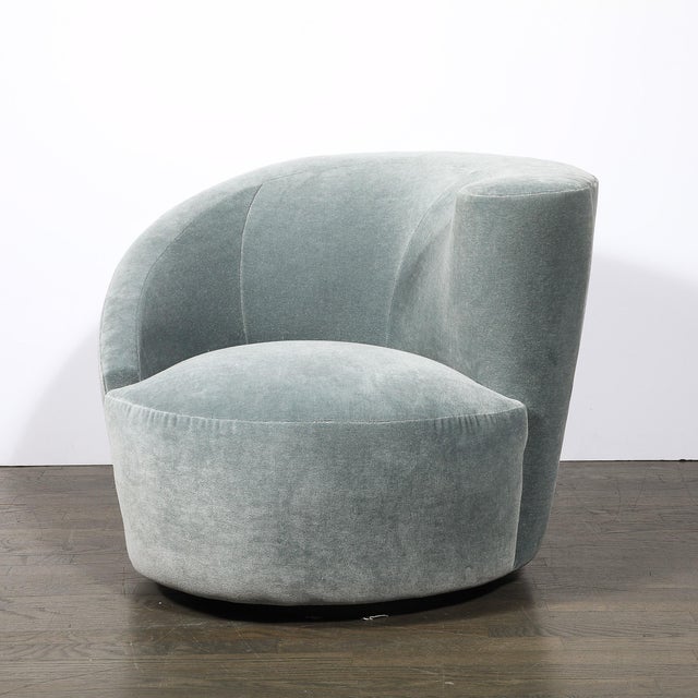 Mid-Century Modern Pair of Powder Blue Mohair Velvet Swiveling "Nautilus" Chairs by Vladimir Kagan For Sale - Image 3 of 15