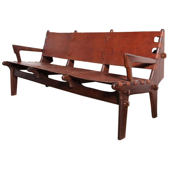 1960s Vintage Angel Pazmino Rosewood and Russet Leather Three-Seat Sofa For Sale - Image 11 of 11