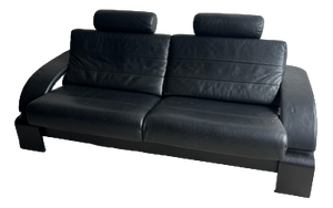 Two-Seater Sofa in Black Leather by Åke Fribytter for Nelo Kroken, 1970s
