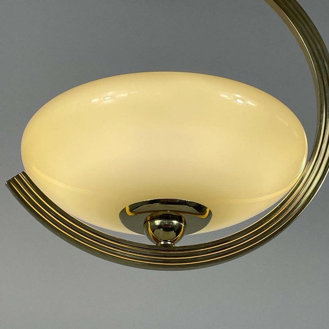Art Deco Brass & Opaline Glass Pendant, Sweden, 1940s For Sale - Image 9 of 14