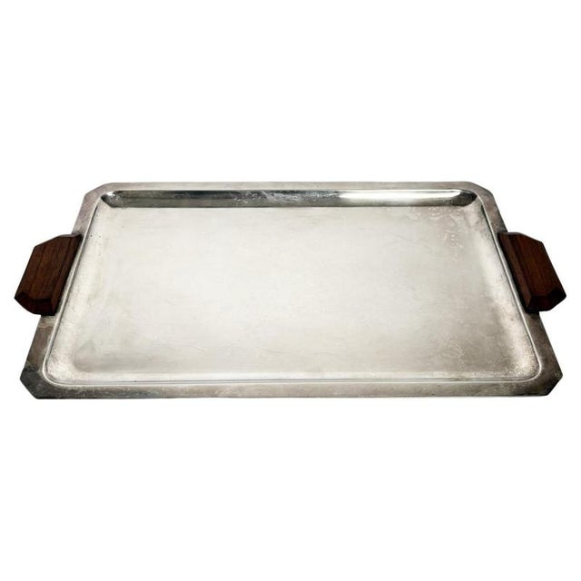 Art Deco Silver-Plated Metal and Wood Tray, France, 1910s For Sale - Image 9 of 9