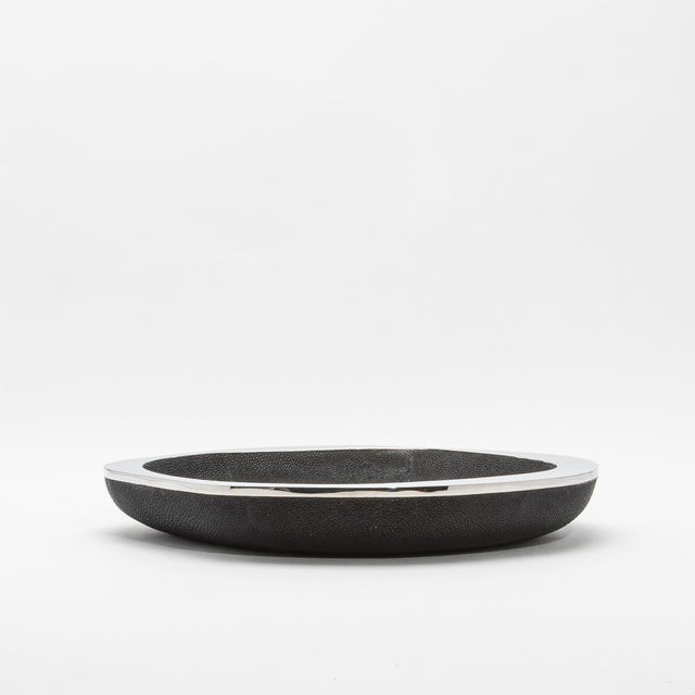 Black Bowl in Black Shagreen With Stainless Steel Details R&y Augousti For Sale - Image 8 of 9