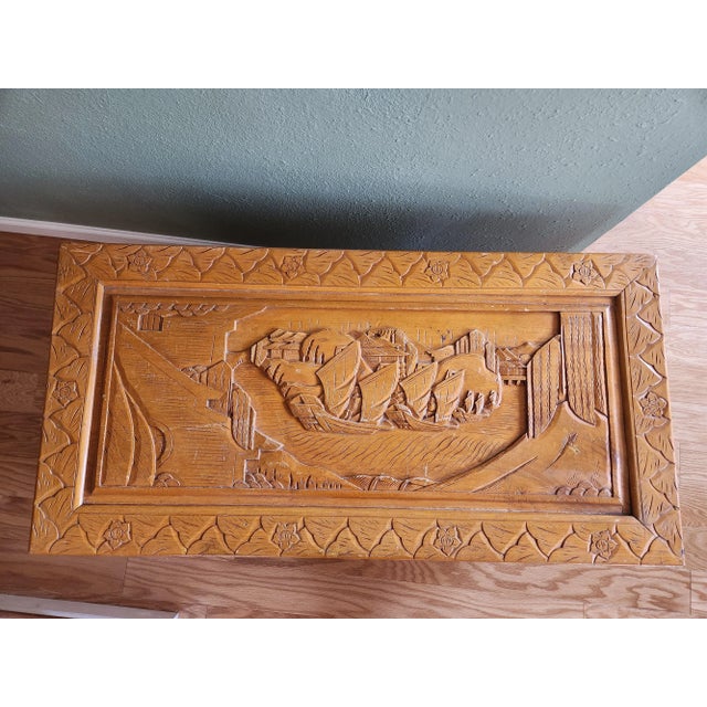 Mid 20th Century Asian Hand Carved Wooden Trunk - Hope Chest For Sale - Image 11 of 13