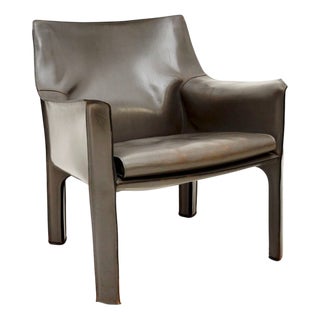 Vintage Italian Leather CAB Armchair attributed to Mario Bellini for Cassina, 1970s For Sale