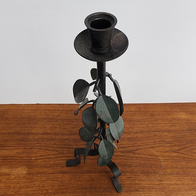 Late 20th Century Modern Candle Stick Holder Adorned With Olive Leaves