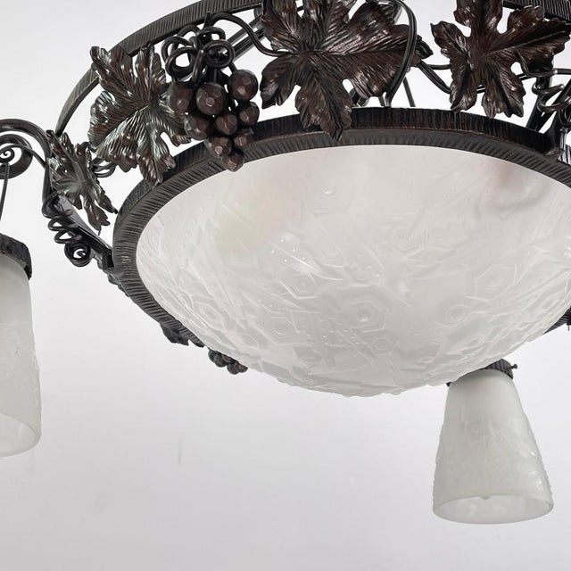 Metal Art Deco Wrought Iron Ceiling Lamp by Muller Freres, Luneville, 1930s For Sale - Image 7 of 14