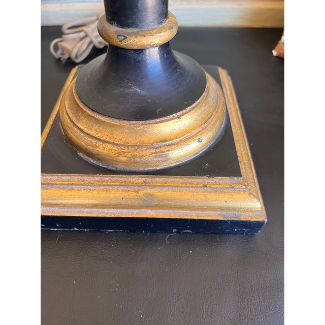 Vintage Italian Wooden Ebonized & Parcel Gilt Tall Table Lamp With New Drum Shade For Sale - Image 12 of 15